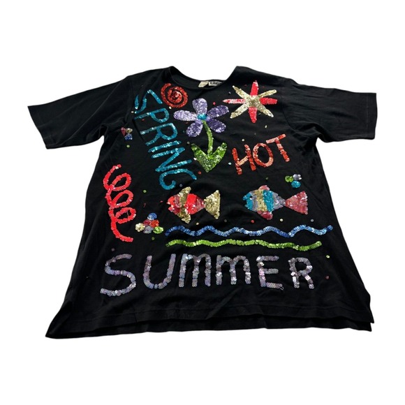 Tops - Diani T-Shirt Womens Size Large Black Sequin Spring Hot Summer Short Sleeve Vtg‎